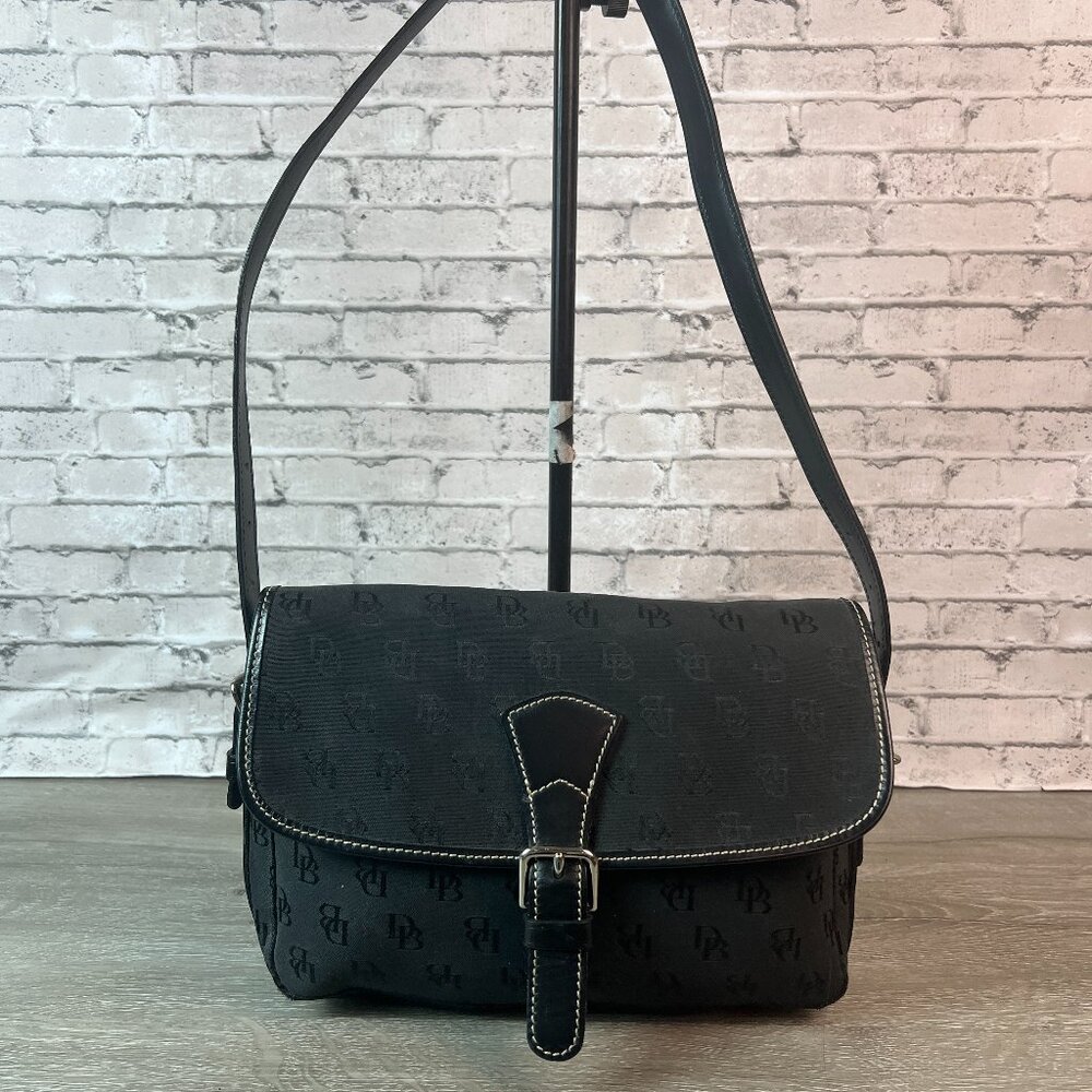 Vintage Dooney & Bourke Inc. Black Canvas Logo/Leather Trim Shoulder Purse